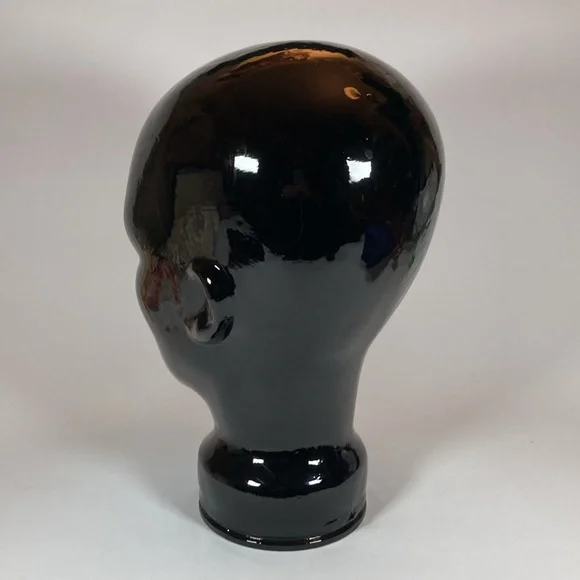 VTG Black Spain Glass Mannequin Head Hat Wig Stand Display - Picture 3 of 6